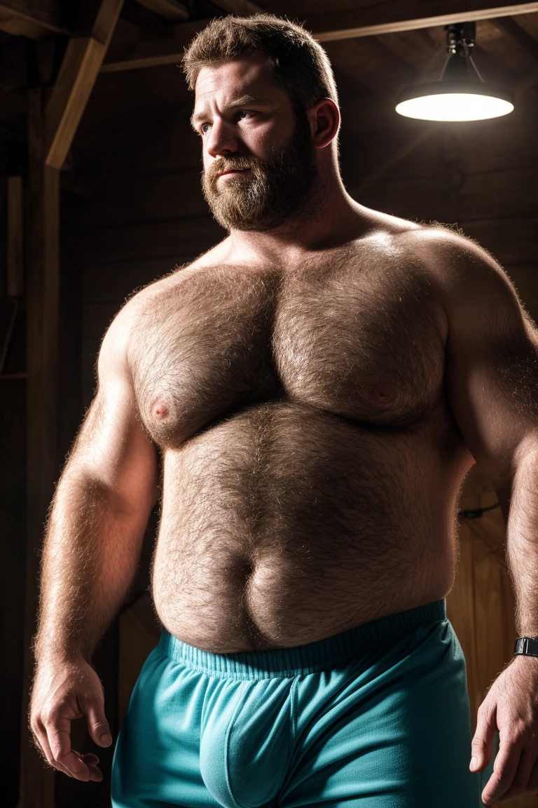 8KUHD HDR Very Extremely Realistic Very Detailed High Quality Create a professional studio-style Very Real photograph featuring a middle-aged daddy rugged muscle bears man , burly, very hairy, very beared big daddy muscle bear,  and very realistic detailed rugged burly man and his husband in boxer shorts. Very Realistic boxer shorts, very realistic detailed bulge, very realistic hair, very realistic beards, very realistic thick chubby neck, very realistic neck lines, very realistic detailed neck, very realistic belly, very realistic burly chest, very realistic detailed hairy burly strong chest and arms, very realistic detailed hairy burly strong chest and arms, very realistic pecs, very realistic burly muscle bear body, very realistic nipples, very realistic burly muscle bear body, very realistic face, very realistic detailed face, very realistic eyes, very realistic detailed eyes, very realistic pupils, very realistic detailed pupils, very realistic nose, very realistic ears, very realistic facial features, very realistic burly arms, very realistic elbows, very realistic hands, very realistic pecs, very realistic belly, very realistic human man body, very realistic bellybutton, very realistic wrists, very realistic fingers, very realistic fingernails, very realistic shoulders, very realistic mouth, very realistic lips, very realistic detailed skin, very realistic skin, very realistic mens clothing, very realistic detailed mens clothing. Very Realistic Hairy Bearded Burly Muscle bear Photoshoot, A very realistic burly muscle bear man in a Far, in a very realistic romantic and virile Farm scene. Very Realistic Intricately Detailed, Utilize all appropriate realistic lighting techniques for studio photography" very realistic detailed Farm surroundings, very realistic surroundings lighting, No Deformities, captured with a 85mm lens by a world famous photographer, Very Ultra Realistic and Very Realistic Photograph, Clear HDR Quality full with very realistic real details 