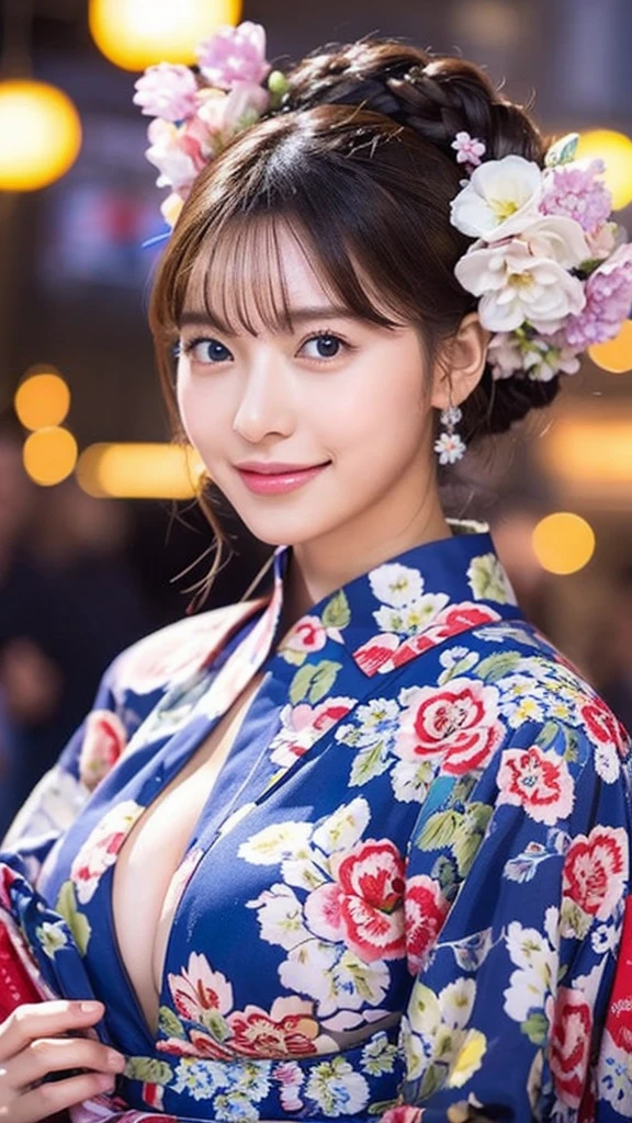 prompt:
浴衣を着た美しい女性のUpper Bodyをクローズアップで描いてください。backgroundに夏祭りの夜の風景が見える構図でお願いします。
detailed:
1. A woman wearing a yukata(Upper Body),((Large Breasts:1.3))
• pause: Stand up with grace、Hold a fan in your right hand、The left hand is lightly gripping the collar of the yukata.。
• Performance: Smiling Kindly。
•hairdo: Loose updo、Wear hair accessories and flowers。
• Yukata: Wearing a cool yukata。The yukata is based on a cool pink color..、Decorated with floral and butterfly patterns。Please draw the details of the collar and sleeves in detail..。
2. background:
• Summer Festival Night: The lantern-lit food stalls and festival scenery can be seen vaguely..。
• Light Effects: 提灯の暖かい光がbackgroundを柔らかく照らしている。
3. detailedと質感:
• ヘアのdetailed: Draw each and every hair in detail、Pay attention to the details of the hair ornaments and flower decorations..。
• Yukata texture: A skillful balance of light and shadow、It highlights the texture of the yukata fabric..。Vivid expression of the colors of the pattern。
• Skin texture: Gives the skin a sense of clarity、Use shadows to emphasize depth。
4. Overall atmosphere:
• Draw an elegant and fantastic night view of a summer festival。Consider the balance of light and shadow、Please emphasize the three-dimensional effect。
important: Draw the entire illustration in high quality、Focus on realistic details。