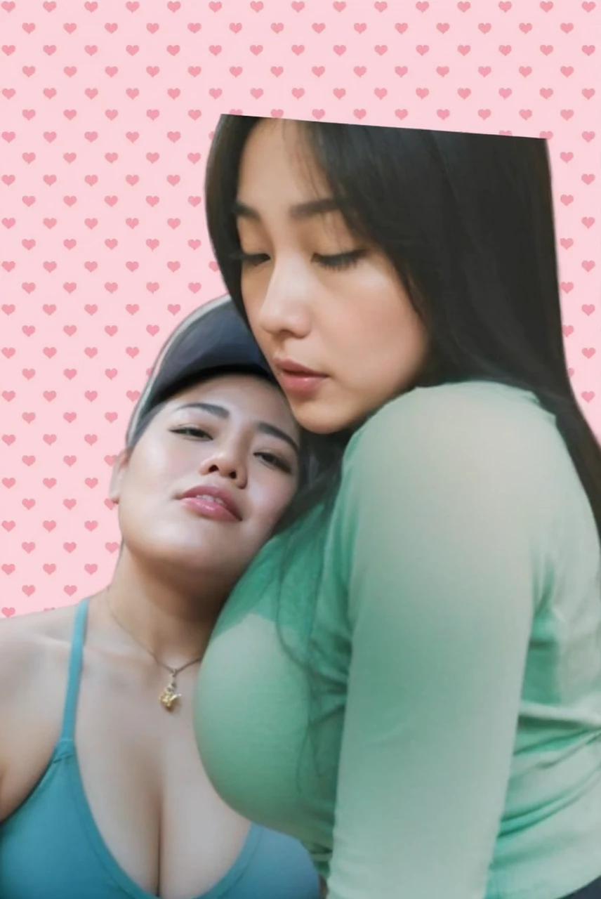 " 2woman, 35 Years Old, Indonesian , Lesbian Scene, Tank Top, big , full body, Curvy body, sharing Passionate hug and eating pussy