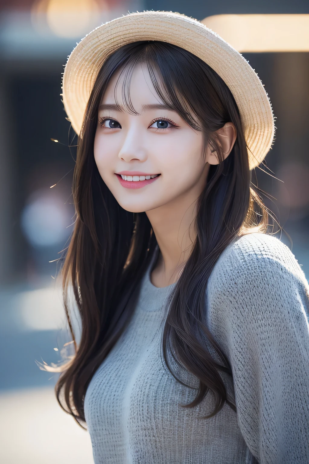 (Clothes that go well with hats)、beautiful girl、beautifulディテールまでこだわった目、Highest quality, 超High resolution, (reality: 1.2), Cinema Lighting、(Japanese Girls)、 beautiful、beautiful肌、(Looking at the audience)、(Surreal)、(High resolution)、(8K)、(Very detailed)、(beautifulディテール)、(Very detailed)、 (wallpaper)、Detailed face、Bright lighting、Professional Lighting、smile、Highest quality、 masterpiece、超High resolution、(reality的:1.3)、RAW Photos、1 Girl、Black Hair、Glowing Skin、((Ultra-reality的 Details))、Portraiture、Global Illumination、Shadow、Octane Rendering、Ultra Sharp、Metal、Cool colors、、Very intricate detail、reality的 Light、Smiling Face