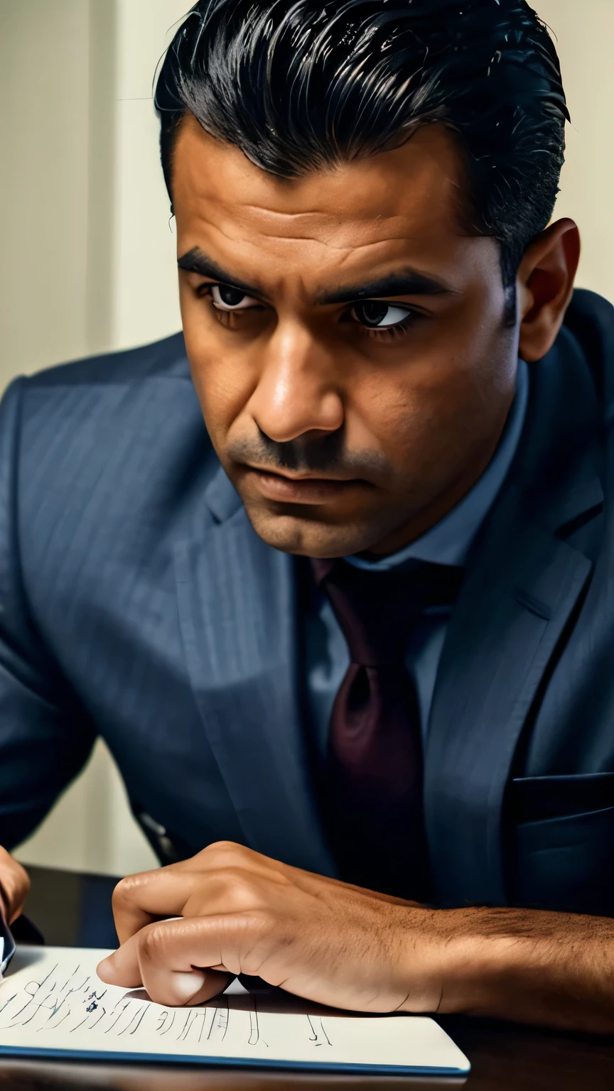 Close-up on DETECTIVE RODRIGUES, writing frantically on a notepad. He raises his head and looks directly at Alex, with piercing eyes.