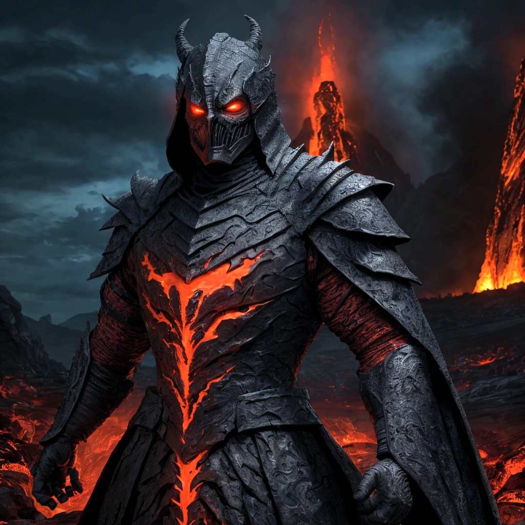 (extremely detailed 8k wallpaper), a medium shot photo of Grim dressed as a scary masked lava-supervillain in a glowing lava armour from marvel, theme, intricate, high detail, dramatic, scary building in the background