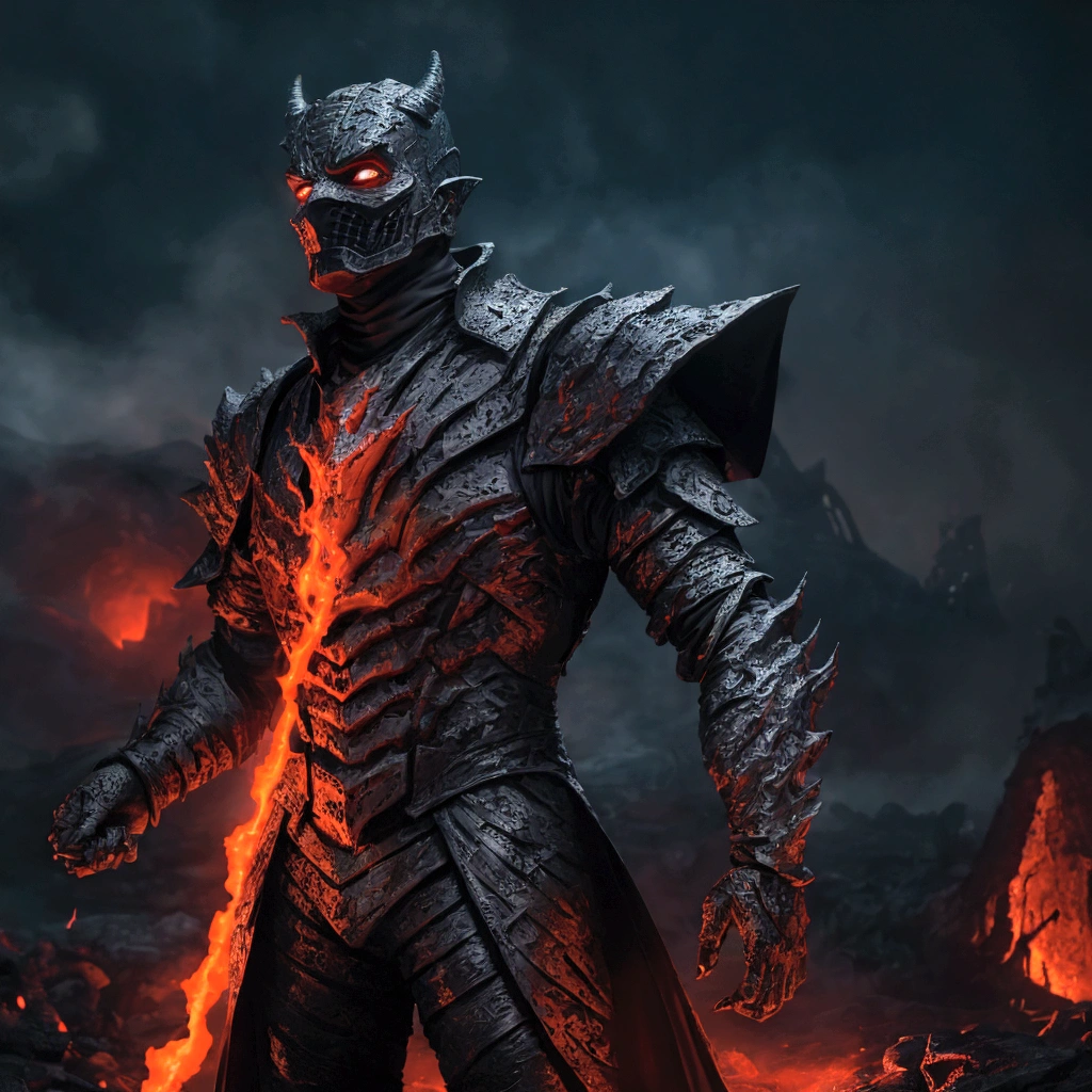 (extremely detailed 8k wallpaper), a medium shot photo of Grim dressed as a scary masked lava-supervillain in a glowing lava armour from marvel, theme, intricate, high detail, dramatic, scary building in the background