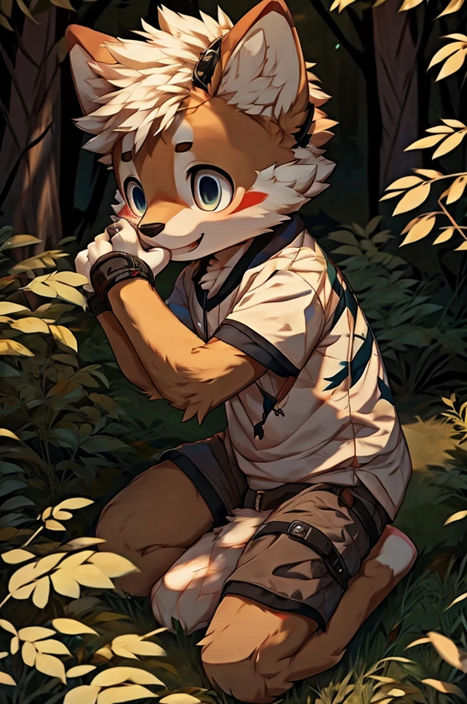 shota on hands and knees, in forest, getting cummed on the back, detailed