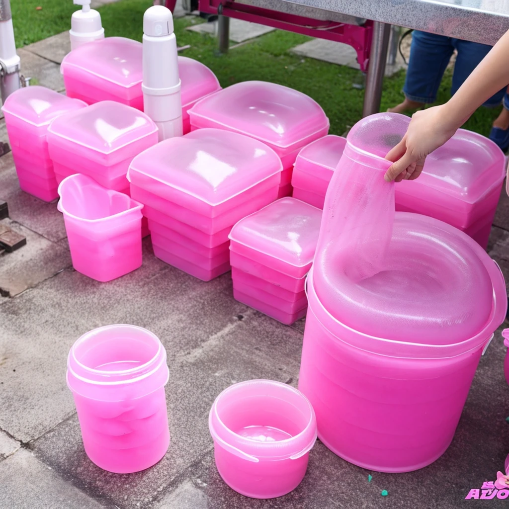 Create a slimy, slimy pink slime by absorbing and cloning a sexy woman beautiful full-sized Korean model with pink hair in various stages