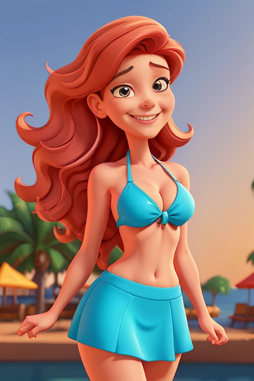 drawing of a woman in a bikini and skirt with a smile, cartoon digital art, in cartoon style, cartoon artstyle, cartoon digital painting, chin, digital art cartoon, cartoon style illustration, cartoon illustration , Cartoon character, cartoon portrait, caricature illustration, chin from portal, cartoon style, cartoon art, realistic cartoon, highly detailed cartoon, cartoon art style, 8k