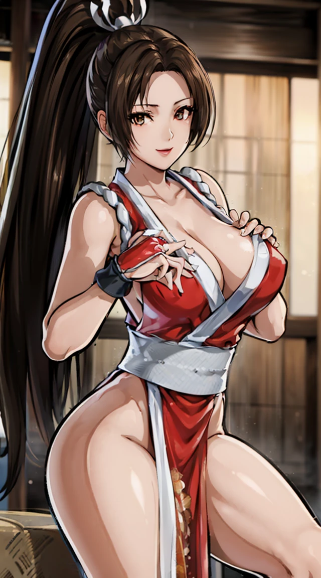 ((8K)), ((32k)), ((Highest quality)), ((masterpiece)), ((超High resolution)), ((Tmasterpiece)), (((head shot:1.6)))、((8K)), ((32k)), ((Highest quality)), ((masterpiece)), ((超High resolution)), Fine skin、女性1 person、pink sexy dresses、((Mai Shiranui:1.2)), Expose your shoulders、Brown Hair, Brown eyes, Long and high ponytail, hair band, 1 person、Captivating smile, 25 years old, Japanese Mature, beautiful指, beautiful長い脚, beautiful体, beautiful鼻, beautifulキャラクターデザイン, Perfect Eyes, Perfect Face, jewelry, hair ornaments, king of fighters,((Large Handheld Fan:1.6))、
(Tabletop, Highest qualityの, Highest quality, beautifully、beautiful: 1.2), Very detailed, More detailed,適切な体のProfessionalポーション,Tabletop,Ultra-high quality output images,High resolution,Intricate details,Very delicate and beautiful hair,Realistic photos,dream-like,Professionalの照明,Realistic Shadows,Focus Only,
(Big Breasts:1.2,) , フローティングスカートFine skinの質感, High quality fabric, High quality metallic texture、((Beautiful and dense face))、RAW Photos、Professional, Ultra-fine painting, ((alone)), beautiful胸、Highest quality, Very detailed, Very detailed詳細, Finer details, so beautiful,(Five Fingers, Four fingers and thumb),Concept Art, Anime fantasy artwork, Detailed fantasy art,8KHigh resolution, Detailed Art, 8 Slim legs, Defined, Defined fingers