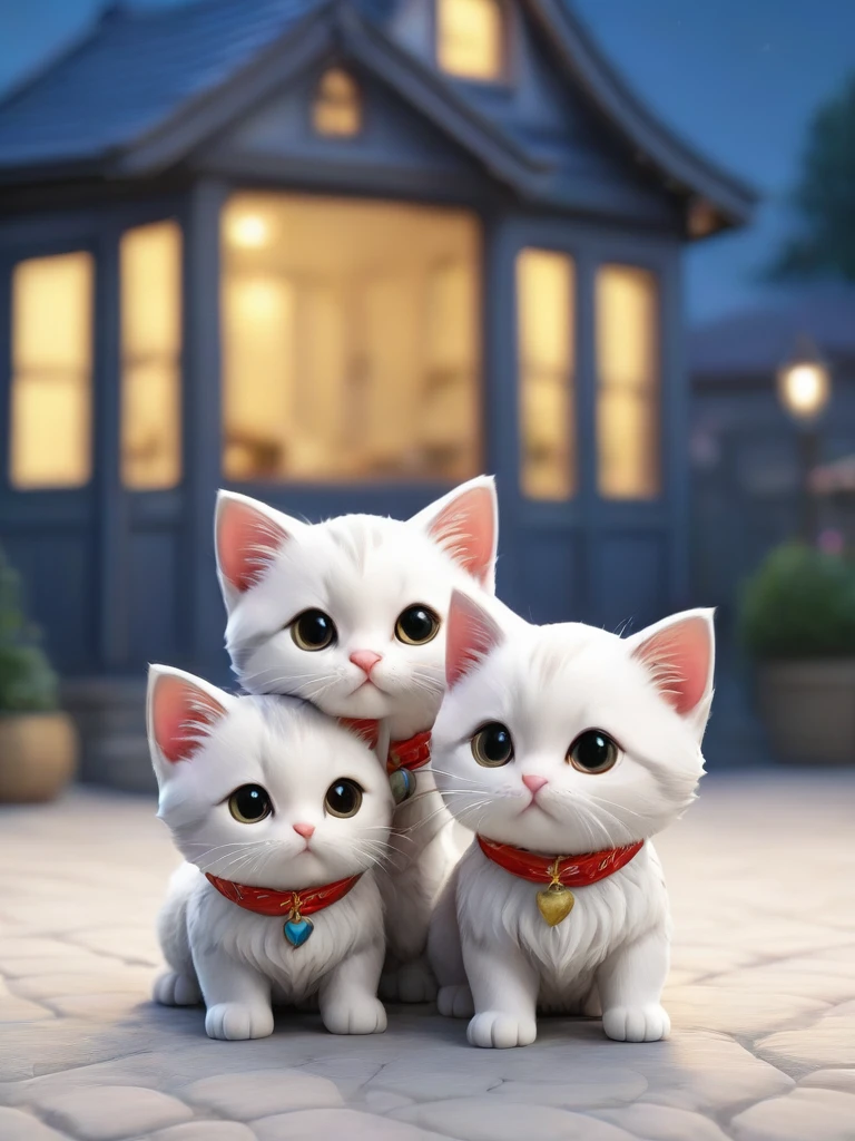 Against the background of fireworks,(masterpiece:1.2, high quality), Several kittens sleeping together in bed、