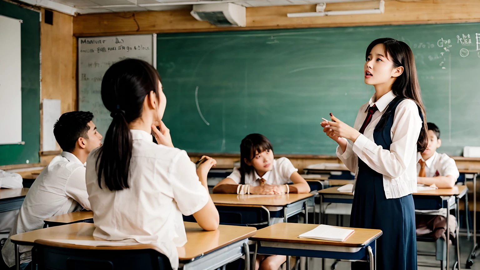 A scene from a class where the teacher is giving a passionate speech