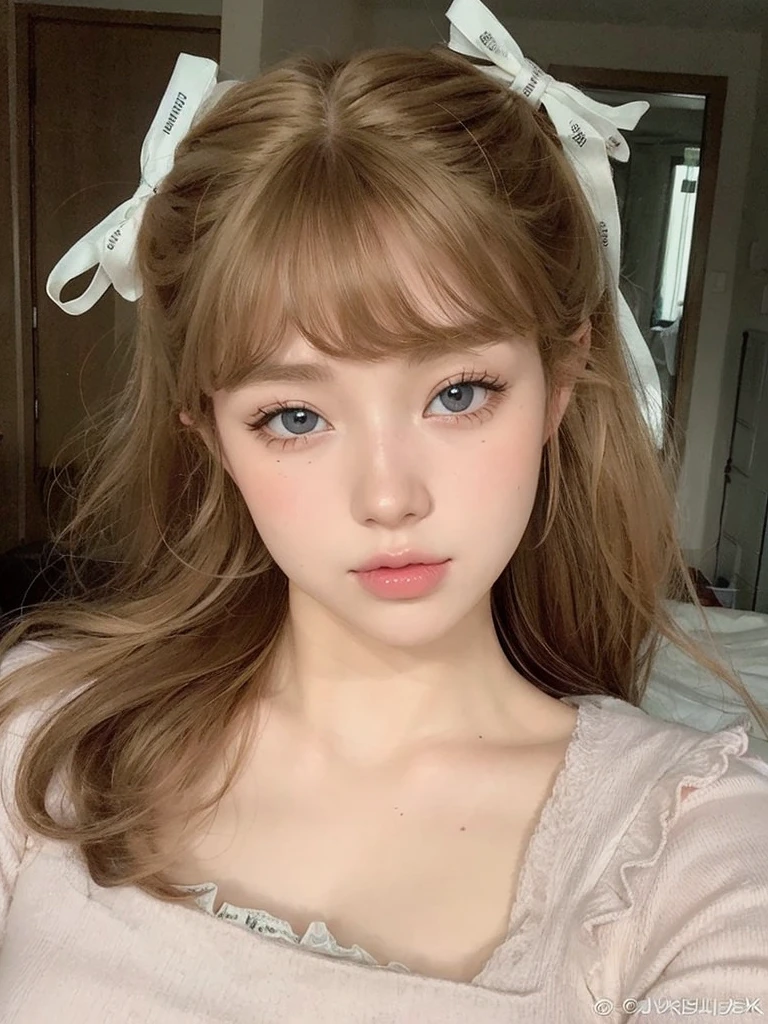  blonde with brown eyes and pink mouth 