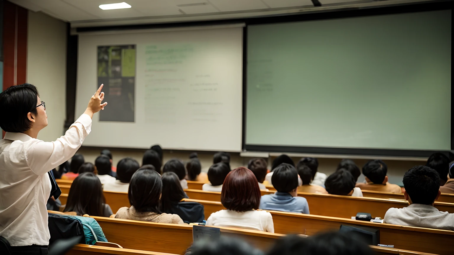 A professor giving a passionate lecture at a university