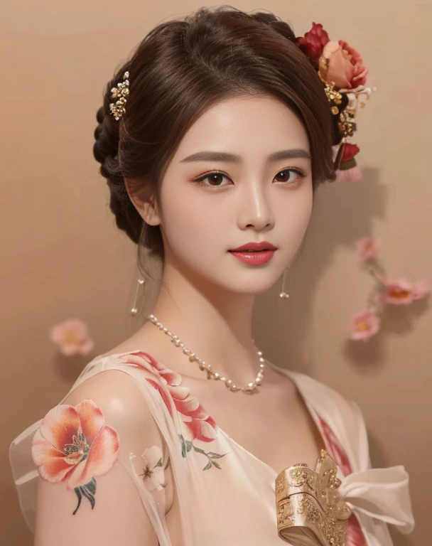 a close up of a woman with a flower tattoo on her arm, of taiwanese girl with tattoos, Chinese style, Asian girl with very large breasts measuring 36 inches, Chinese girl, Gorgeous Chinese model, with facial tattoo, Inspired by Xie Huan, oriental tattoos, floral tattoos, Hungry Ghost Festival, Season Wu, beautiful asian girl, tattoo, By Yang J, temporary tattoo, Inspiration from Wen Jia