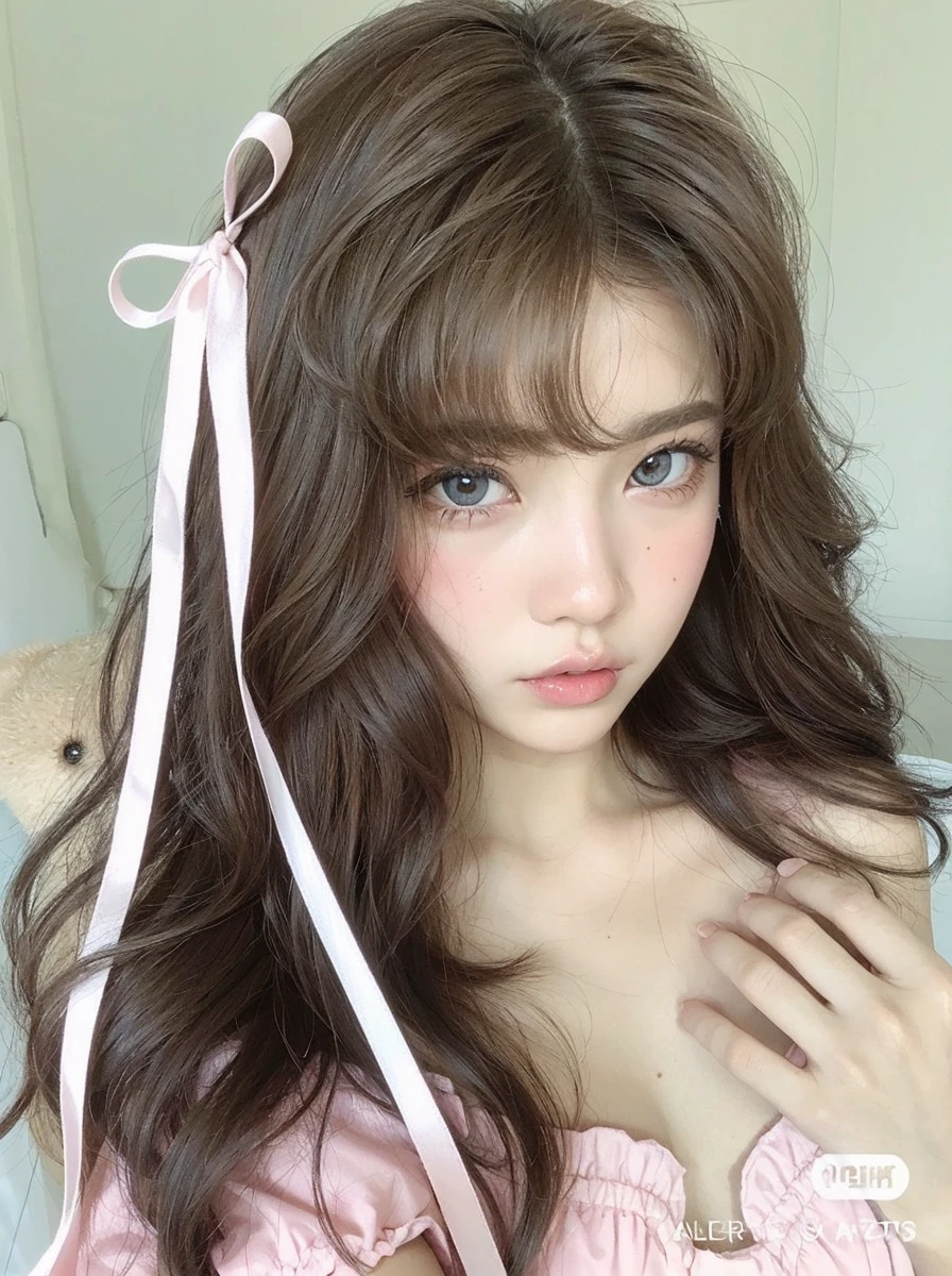 1girl in , Sweaters, PILLOWS, Lips, Open_Mouth, Realistic, Solo, plushies_animal, plushies_toy, teddy_a bear,(masutepiece),(fidelity:1.3),ultra - detailed,(highly detailedskin:1.2),(best qualtiy:1.0),(超A high resolution:1.0),(ulzzang-6500:0.3),Wavy detail hair,Long whit hair,rays of sunshine,(Beautiful detailed makeup),(Sexually aroused blush,Heavy breathing:1.0 ), Flower theme flower petals scattered, (Soft light flowers:0.5)