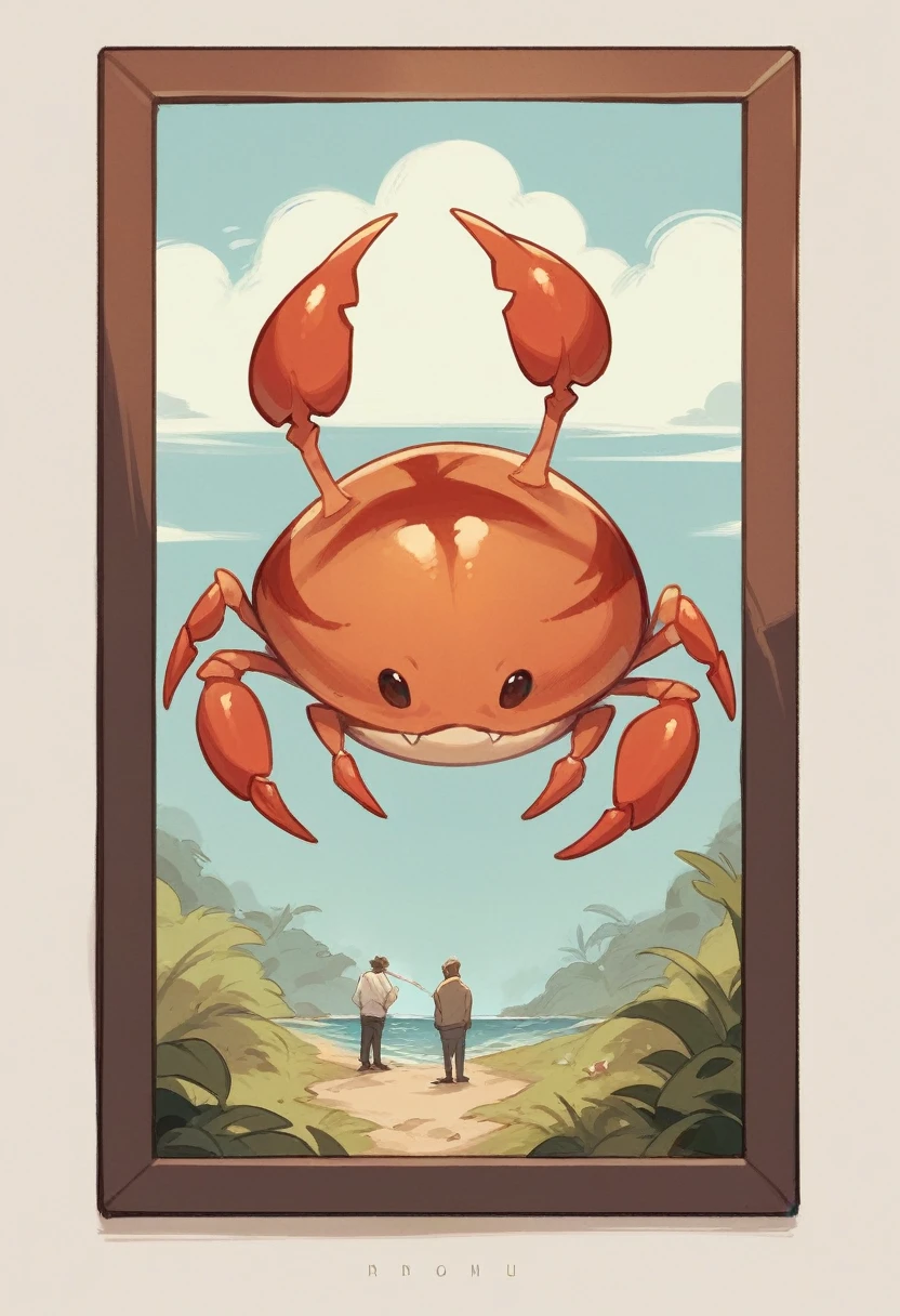 There will be a picture of a crab and this crab picture will be hung on the wall on the frame. 