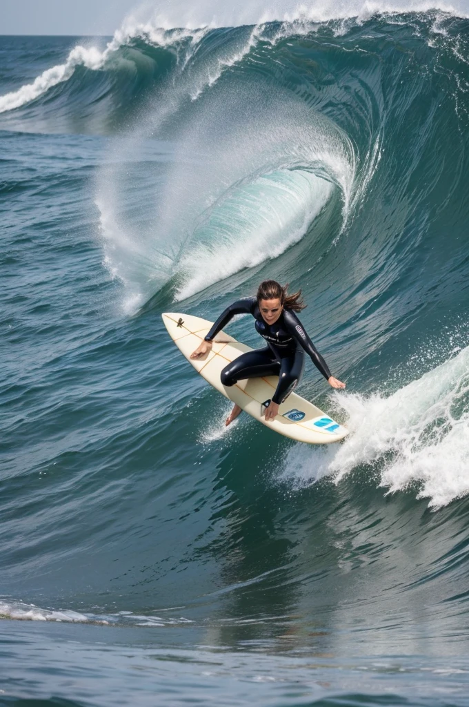 Image tres realiste d'une femme qui fait du surf