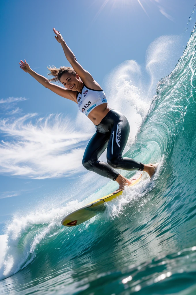   Image tres realiste d'une femme qui fait du surf 