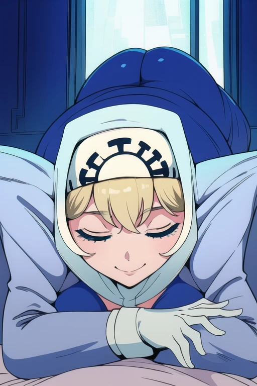 Double, short blonde hair, medium breasts, solo, 1girl, smiling, cowboy shot, closed eyes,
blue habit, cross necklace ,white gloves, long sleeves, nun, long skirt
(insanely detailed, beautiful detailed face,beautiful detailed eyes, masterpiece, best quality) room, bedroom, sexy pose, bed, lying down