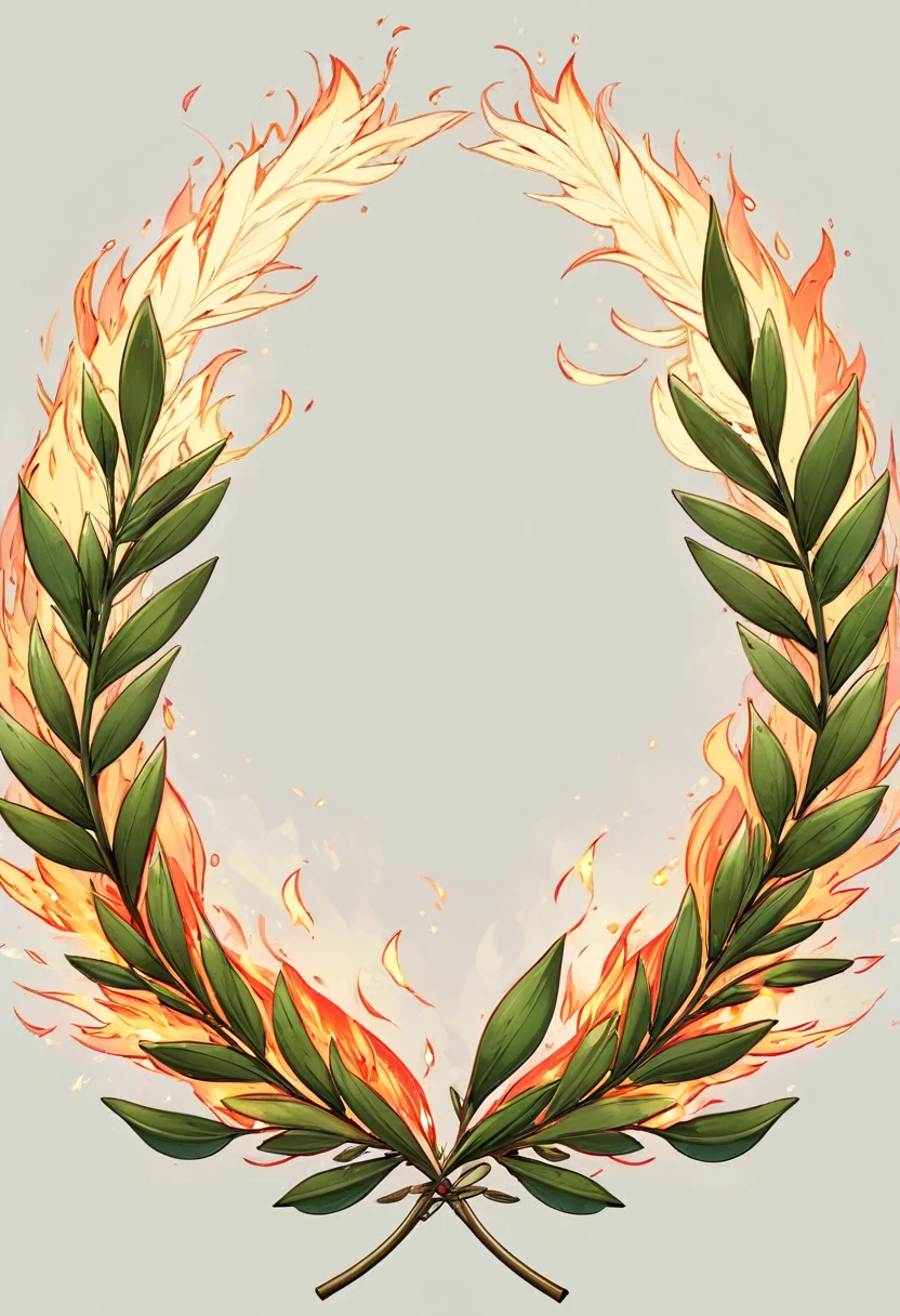 an extremely detailed laurel wreath of olive leaves made of fire