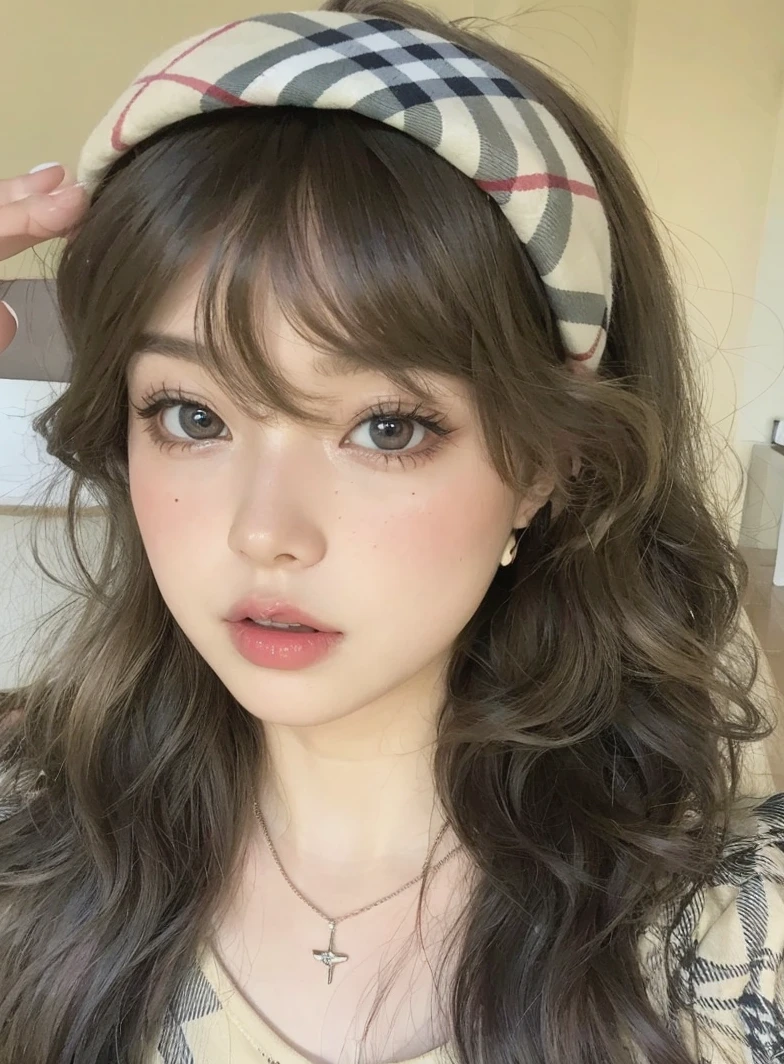 blonde with brown eyes and pink mouth