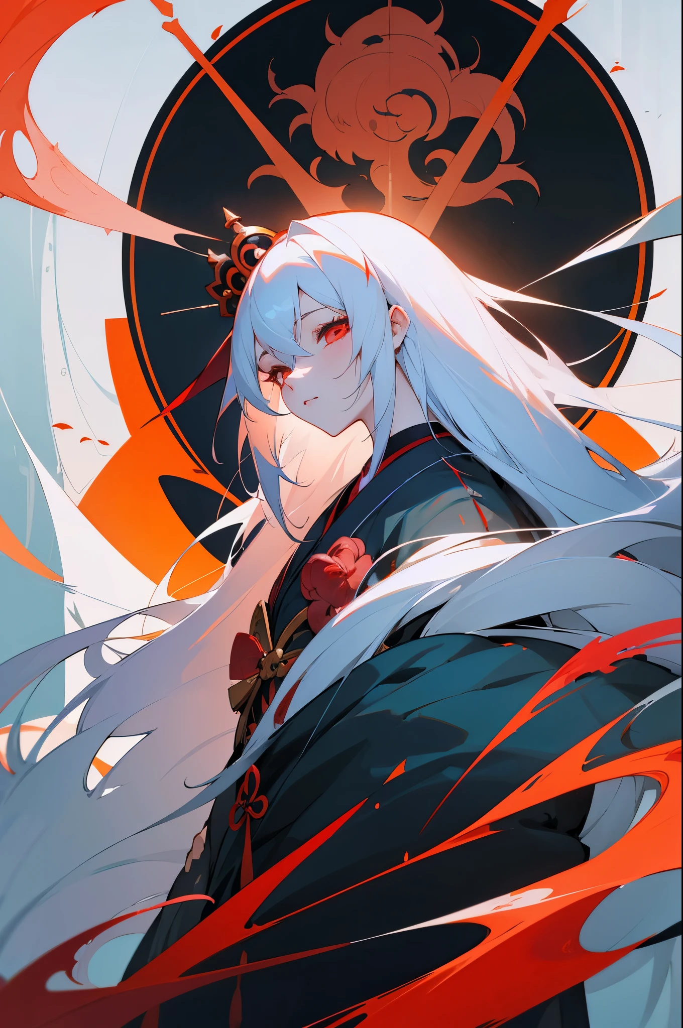 anime girl with long white hair and red and black hair, white haired deity, trending on artstation pixiv, onmyoji portrait, guweiz on pixiv artstation, onmyoji detailed art, clean detailed anime art, guweiz on artstation pixiv, digital art on pixiv, zerochan art, detailed digital anime art, detailed anime art