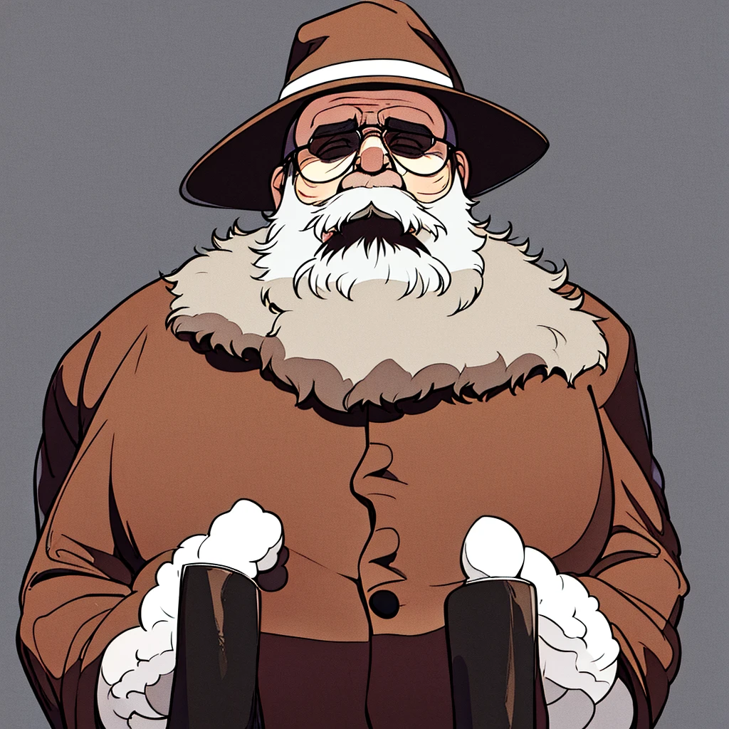 Create a photo of an elderly man. He wears a brown suit complete with hat, well groomed beard, and holds a cane. Despite being old, He continues with an imposing posture