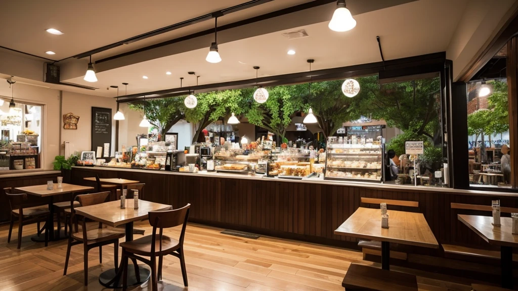 Ghibli Art, Cafe interior, It's raining outside the window, High-definition video, Pleasant atmosphere