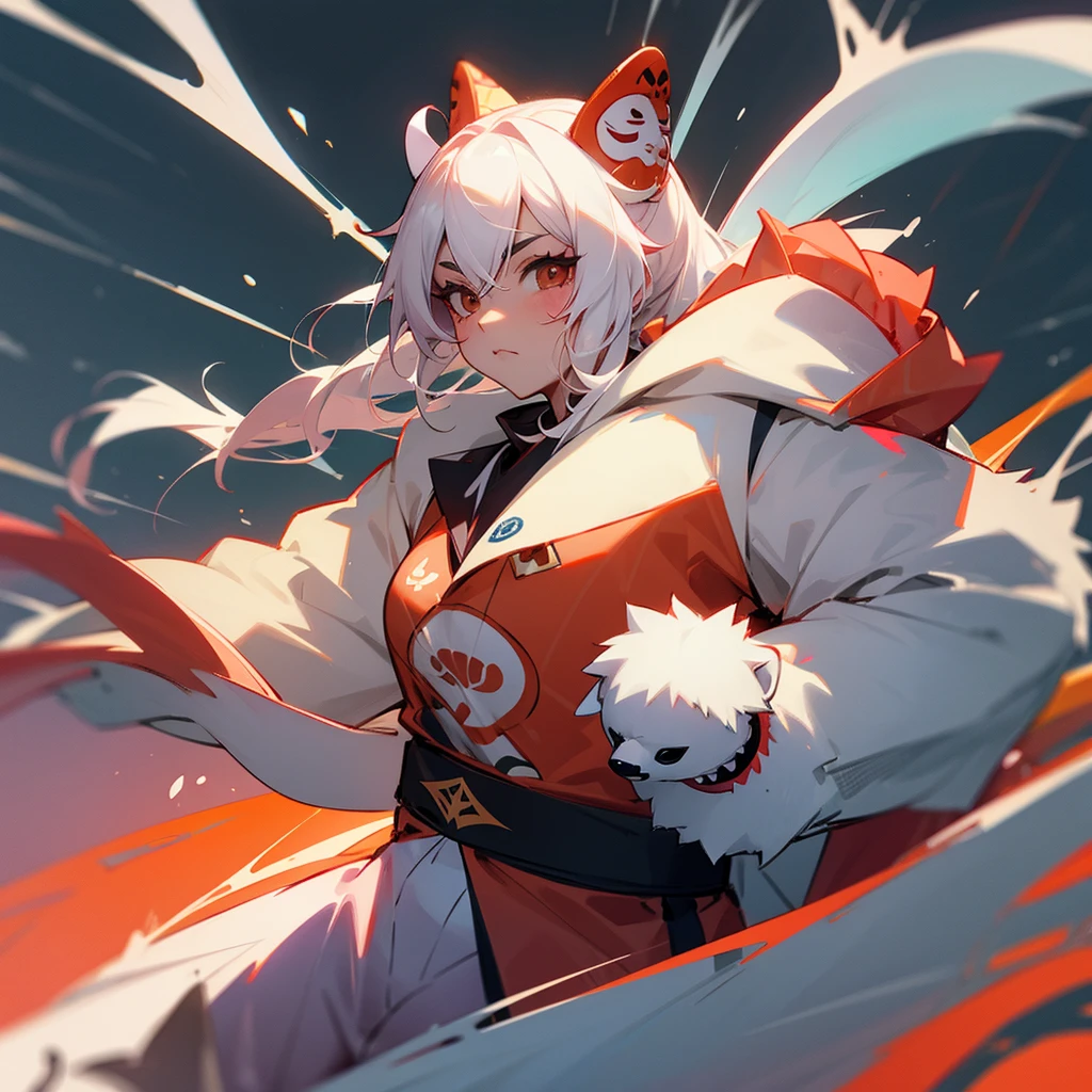 Polar bear costume, salmon, Hannya mask, muscle, girl