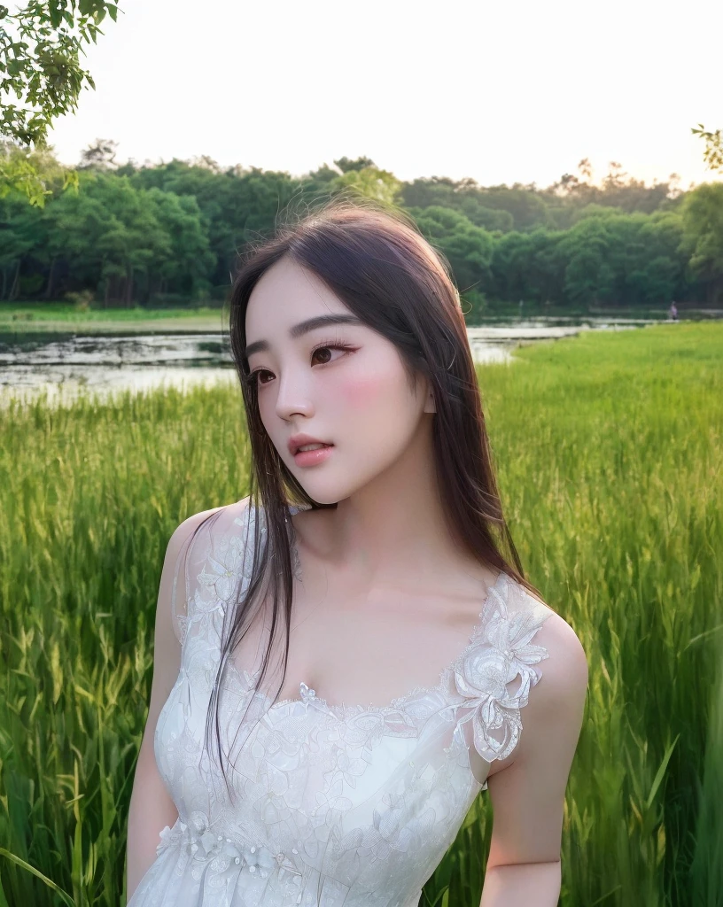 there is a woman standing in a field of tall grass, dilraba dilmurat, sha xi, xintong chen, 2 d cg, xue han, soft portrait shot 8 k, wenfei ye, lovely delicate face, ruan jia beautiful!, ethereal beauty, good young girl, 8k selfie photograph, qifeng lin, 1 8 yo