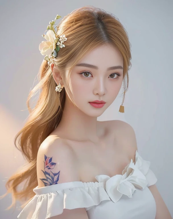 a close up of a woman with a flower tattoo on her arm, of taiwanese girl with tattoos, Chinese style, Asian girl with very large breasts measuring 36 inches, Chinese girl, Gorgeous Chinese model, with facial tattoo, Inspired by Xie Huan, oriental tattoos, floral tattoos, Hungry Ghost Festival, Season Wu, beautiful asian girl, tattoo, By Yang J, temporary tattoo, Inspiration from Wen Jia