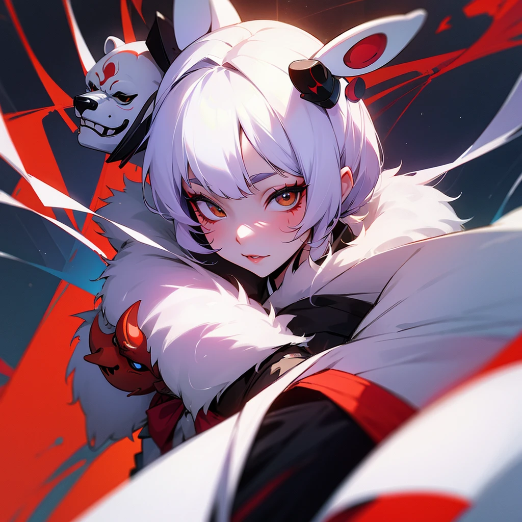 Polar bear costume, Hannya mask, girl