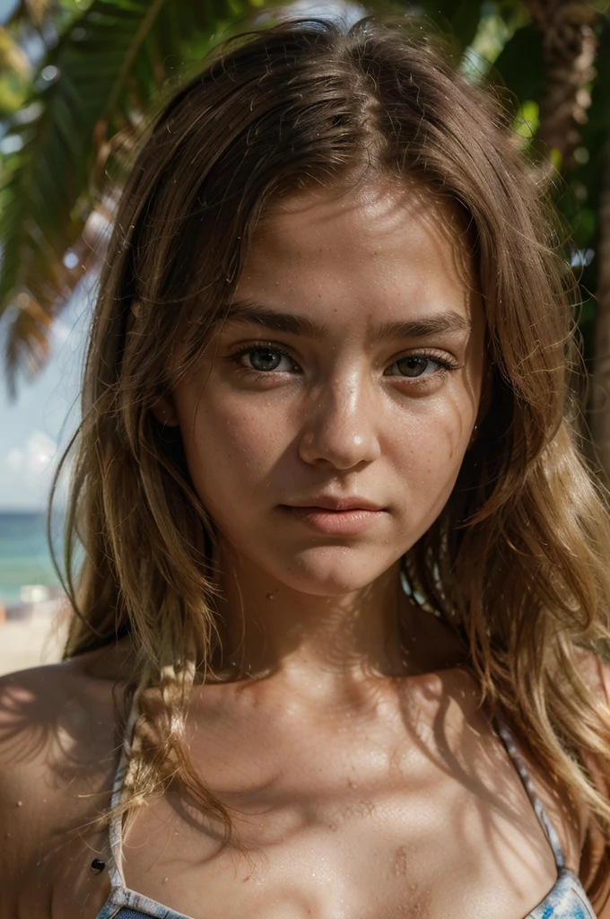 realistic photo, a realistic photo of girl wearing a bikini, blonde hair, beach, (1girl), (extremely detailed CG unity 8k wallpaper), photo of the most beautiful artwork in the world, professional majestic (photography by Steve McCurry), 8k uhd, dslr, soft lighting, high quality, film grain, Fujifilm XT3 sharp focus, f 5.6, High Detail, Sharp focus, dramatic, (looking at viewer:1.2), (detailed pupils:1.3), (natural light),