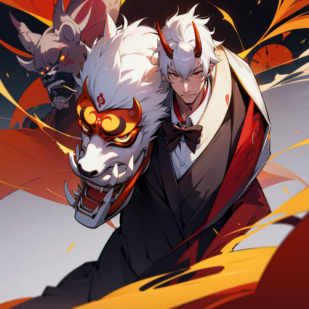 Bear costume, Hannya mask, young man