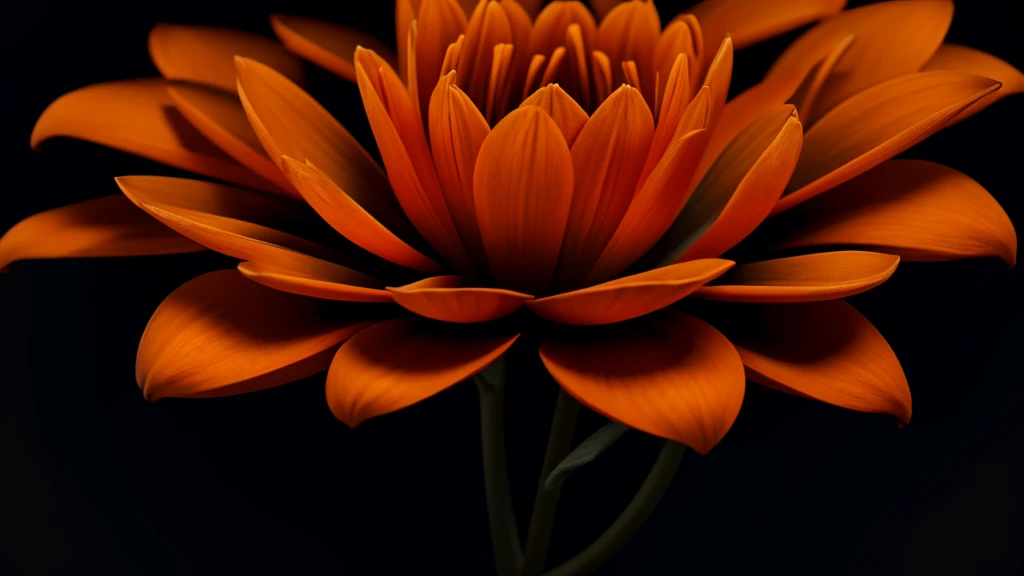 an orange and black image with some orange flowers and highly detailed shades of black ,8K ,ultra HD