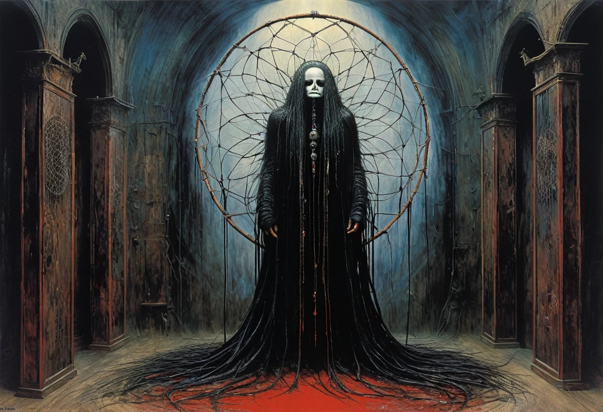 (Masterpiece, best quality), (lo Gothic), Dream Catcher, Vampir, (HG giger, Art by Hermann Nitsch, Beksinski, Dariusz Zawadzki, giger, zdzislaw beksinski)