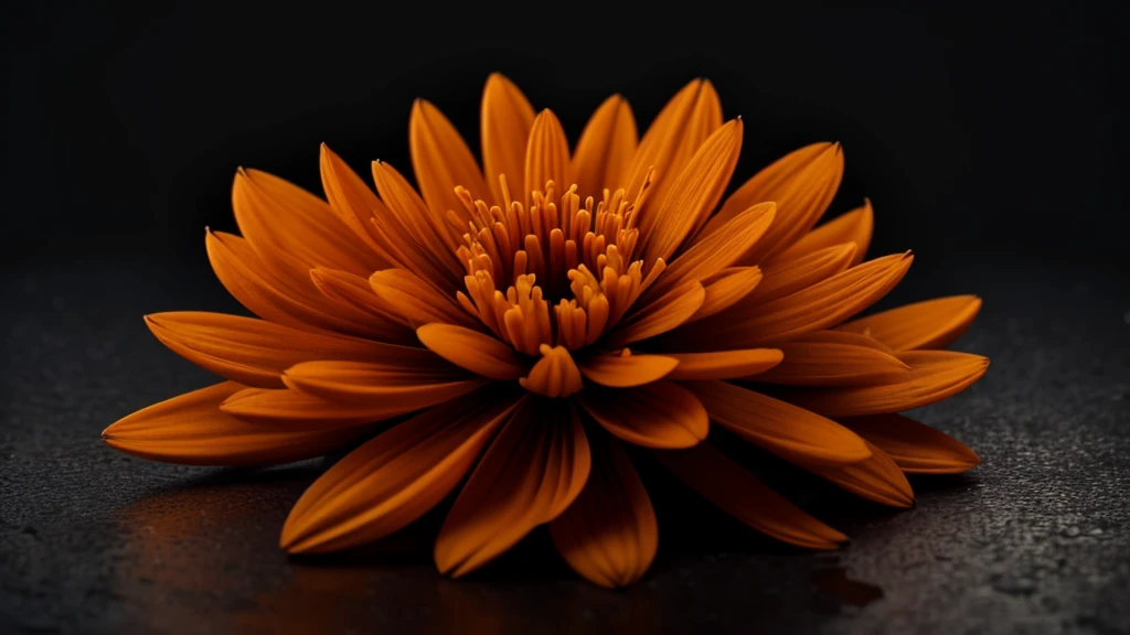 an orange and black image with some small flowers scattered throughout the image with highly detailed orange and black tones ,8K ,ultra HD