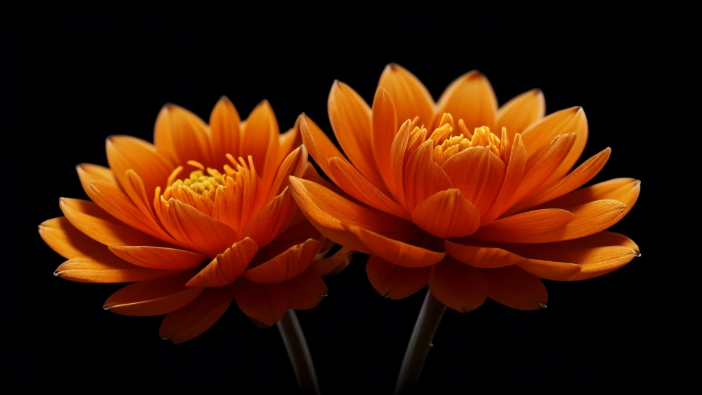 an orange and black image with some small flowers scattered throughout the image with highly detailed orange and black tones ,8K ,ultra HD 
