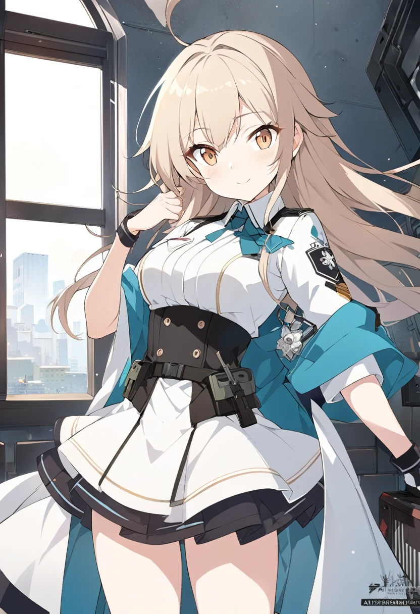 anime character dressed in uniform posing in front of a window, high detailed official artwork, cushart krenz key art feminine, marin kitagawa fanart, girls frontline style, azur lane style, fine details. girls frontline, from girls frontline, smooth anime cg art, made with anime painter studio, girls frontline cg, astri lohne
