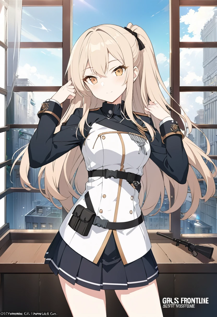 anime character dressed in uniform posing in front of a window, high detailed official artwork, cushart krenz key art feminine, marin kitagawa fanart, girls frontline style, azur lane style, fine details. girls frontline, from girls frontline, smooth anime cg art, made with anime painter studio, girls frontline cg, astri lohne