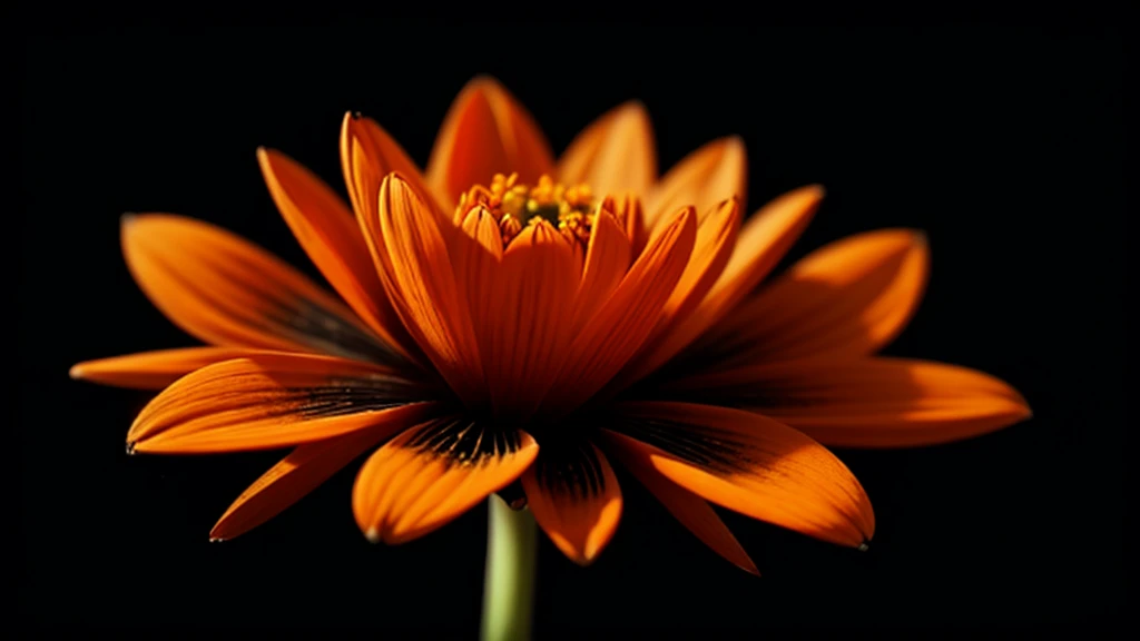 an orange and black image with several small flowers scattered throughout the image with highly detailed orange and black tones ,8K ,ultra HD , 