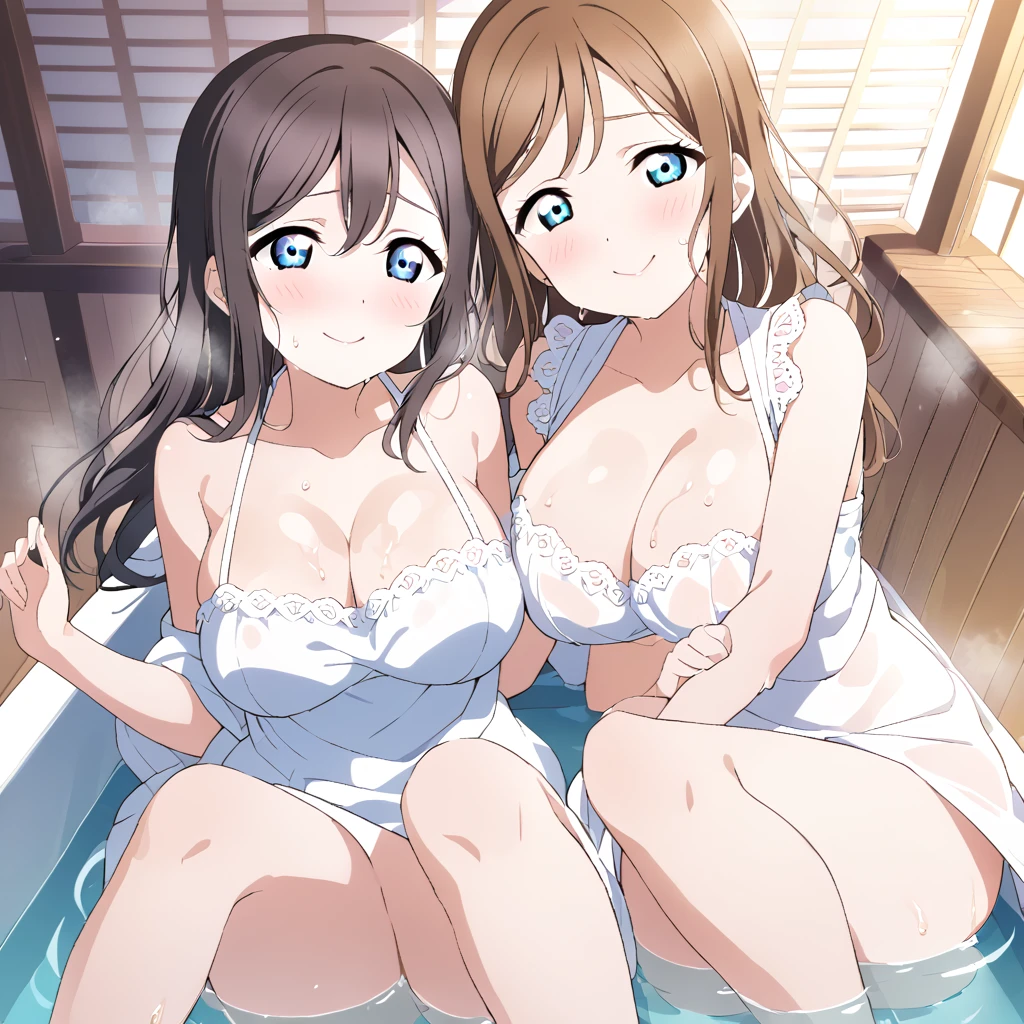 Sakurazaka Shizuku Brown Hair Long Hair Light blue eyes bath Large Breasts Sweaty LoveLive smile
