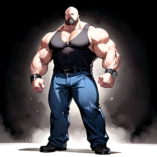The big show as a bodybuilder with enormous muscles, wide huge pectorals, wearing dressing shirt and pants, full body