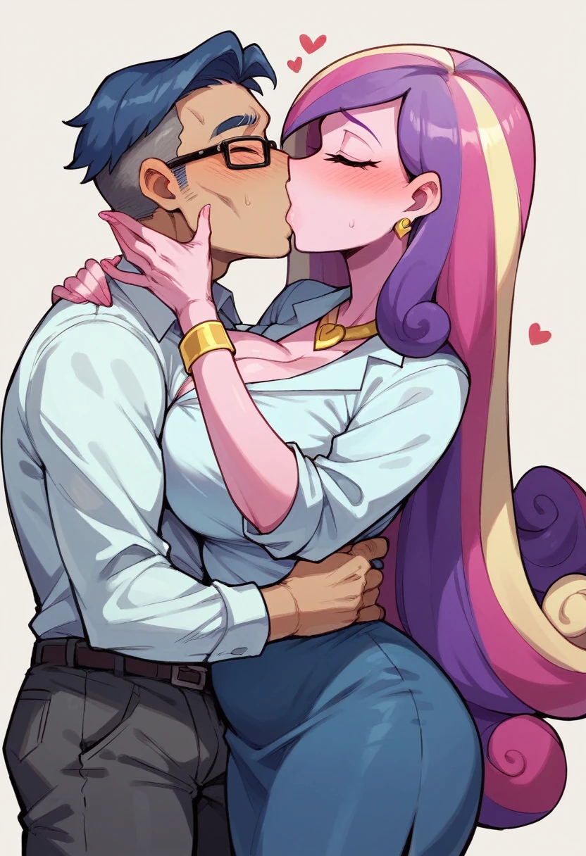 my little pony equestria girls princess cadence , in teacher clothes , HUGE titties , kissing old men