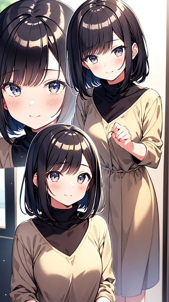 Create an image of a girl who looks like Yui Aragaki. Pay particular attention to the look of the eyes and the hairstyle., Draw a person who resembles you. Also, Adopt a bright smile and graceful expression like hers.. You can freely arrange the clothes and background., Express her cleanliness and natural charm..