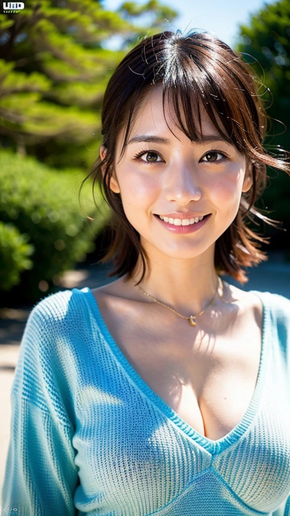 (Best Quality, 8k, 32k, Masterpiece, UHD: 1.2), Photography, Gravure, Cute Japan Woman Pictures, Big Breasts, Full Body, Swimsuit, Summer Traditions, Japan Traditions, Face Focus, oversized_sweater, Simple Background, From Top, Smile,