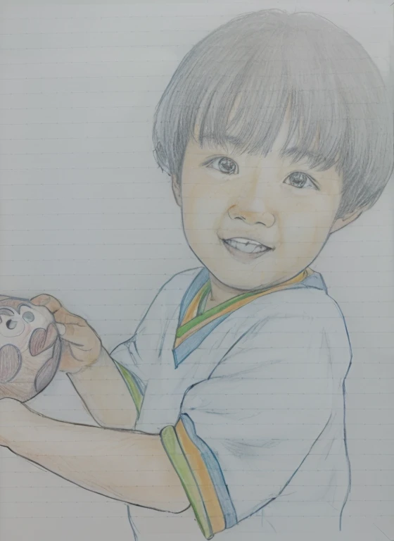 a close up of a drawing of a boy holding a baseball glove, Colored pencil sketch, Colored pencilスケッチ, ??? drawing, based on child's drawing, full color drawing, color drawing, By Yuki Ogura, drawing, Inspired by Takeharu Matsumura, Colored pencil, By Yasutomo Oka, Traditional Arts, children's book drawingカラー画、Detailed face of an asian boy holding bread with anpanman&#39;Face in hand, By Yasutomo Oka, by Ayako Rokkaku, The kids&#39;s drawings