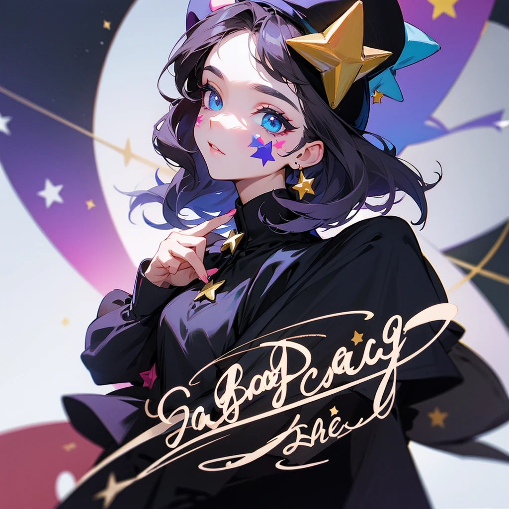 Star face paint Cake hat Black dress 