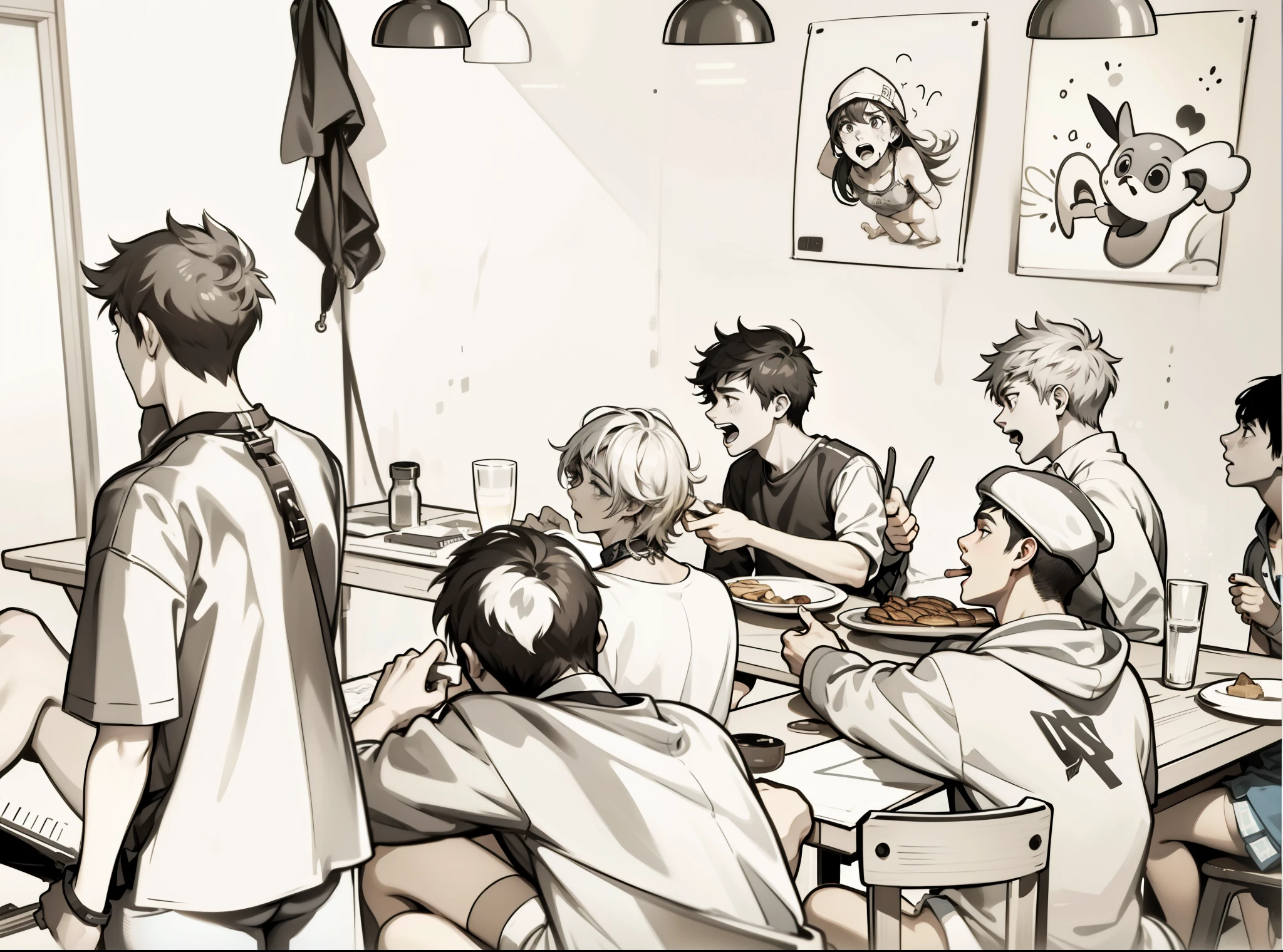 There is a group of agers at a party, some are eating and others are singing.