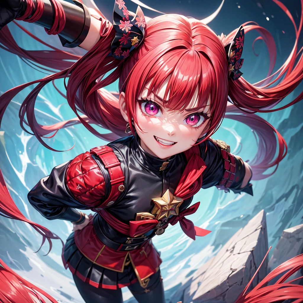 Excellent quality, Masterpiece. a teenager, slanted eyes, intimidating. Star-shaped pupil, friendly smile. high detailed leather, 8K uhd. Luz outfit, high quality, 4k, 8k. estilo kimetsu no yaiba