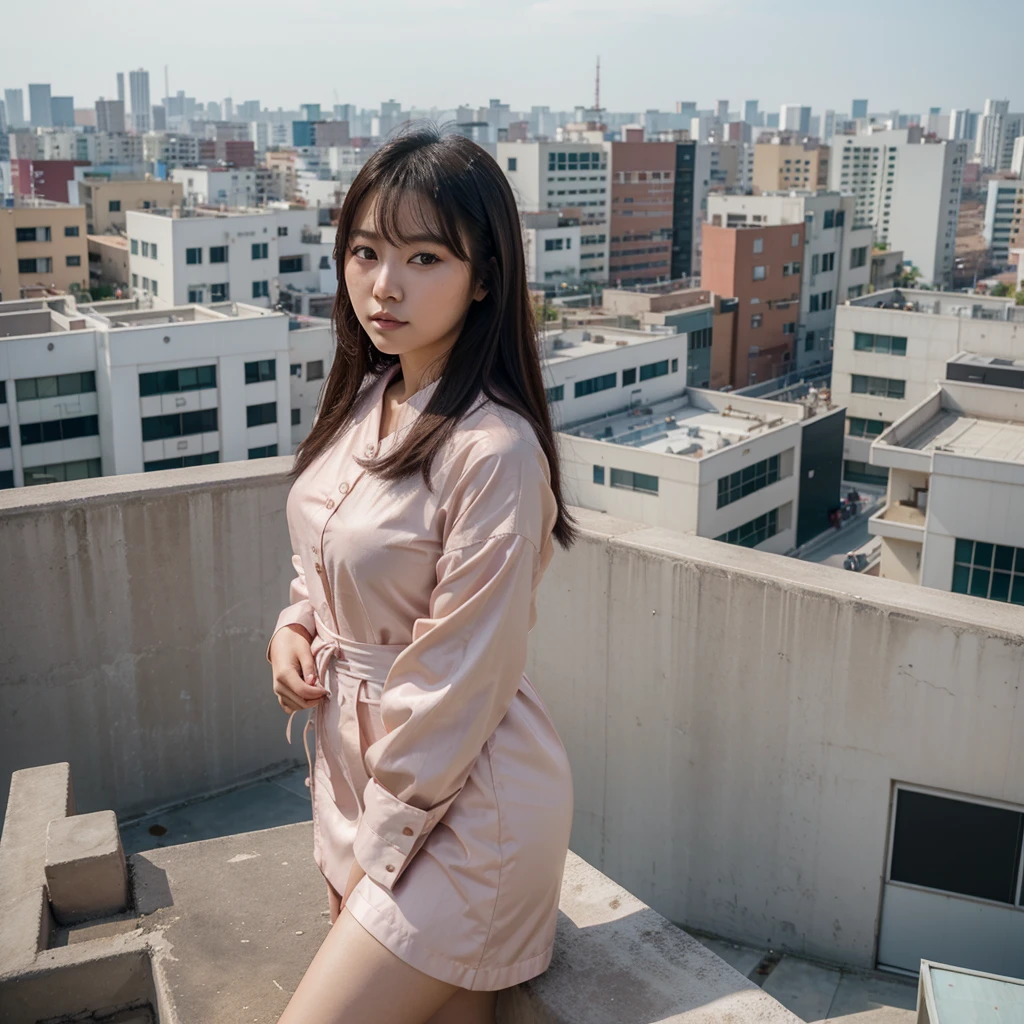 arafed woman standing on top of a building overlooking a city, ulzzang, korean girl, portrait of a japanese milf, dressed with long fluent clothes, 🤤 girl portrait, Chiho, Yoshitomo Nara, portrait of jossi of blackpink, young asian girl, from 8 k matte, e-girl, e - girl