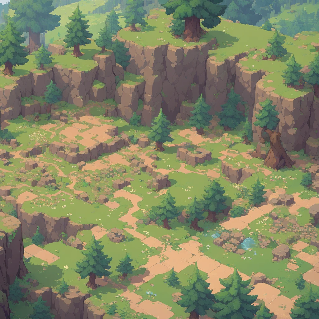retro video game style,pixelated, vibrant pastel colors,8-bit characters,blocky shapes,sharp lines,detailed shading,classic gaming vibe,nostalgic atmosphere,classic arcade games,masterpiece:1.2,ultra-detailed,illustration style, 2d texture, stone texture, 4 k seamless mud texture, video game texture, dirt texture, tileset, game tiles, grass, 3/4th perspective trees, 3/4th perspective tileable rock texture, 3/4th perspective tileable cliff formations, tileable trees, topdown view, game texture, game art, tileable texture, very detailed cliff texture, intricate stones, top down view, 3/4th perspective